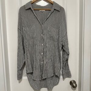 Z Supply | Women’s Long Sleeve Gray and White Stripe Button Down Shirt
